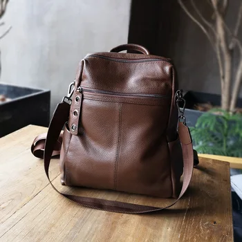 

New top layer cowhide backpack female fashion casual dual-use leather ladies bag personality tide bag school bag