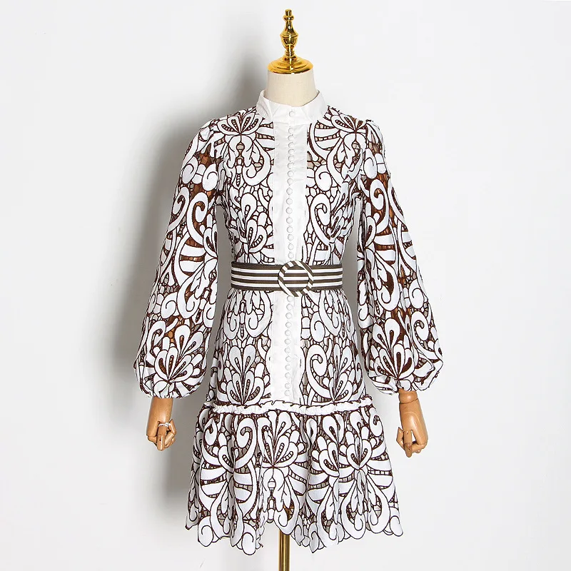 Осеннее Новое модное белое Черное Красное открытое винтажное платье с вышивкой модное цельное платье