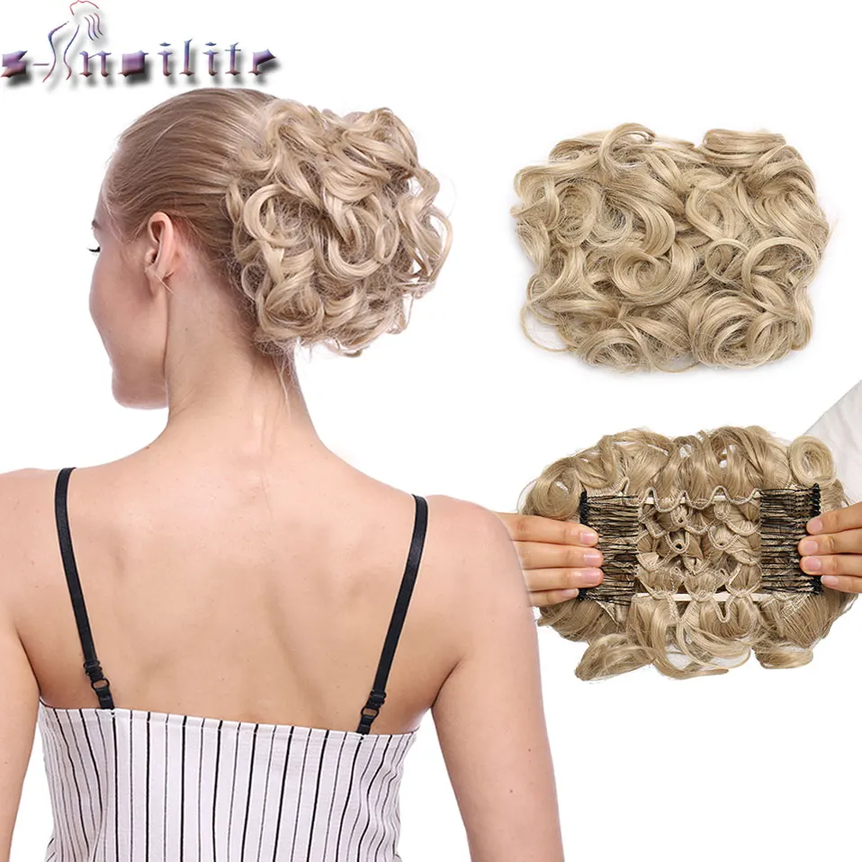  S-noilite LARGE Comb Clip In Curly Synthetic Hair Pieces Chignon Updo Cover Hairpiece Extension Hai