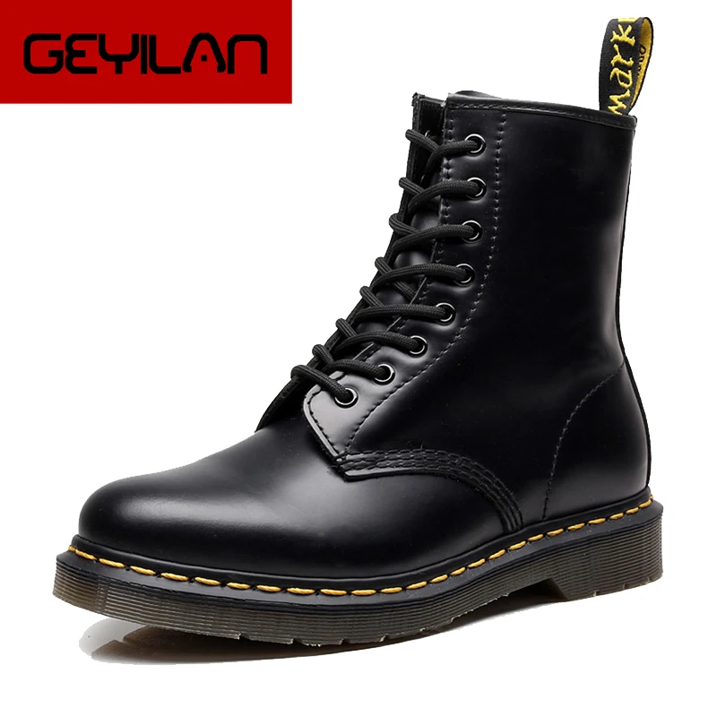 

Hot Brand Men Boots Genuine Leather Winter Autumn Shoes Motorcycle Mens Ankle Boots Couple Oxfords Shoes Big Size 34-48