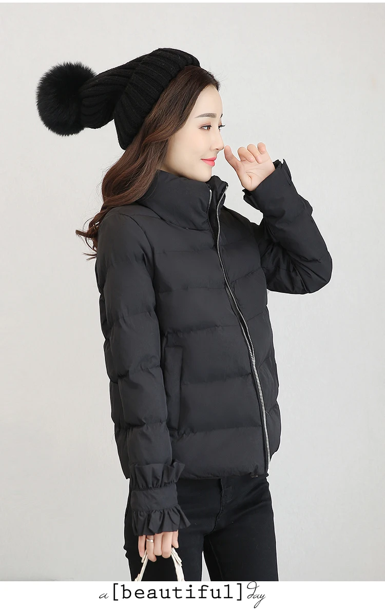 Одежда на Хлопчатобумажной Подкладке для фотосессии, женская короткая зимняя Новинка, стильное хлопковое пальто, корейский стиль, плотное пуховое пальто со стоячим воротником, Smal