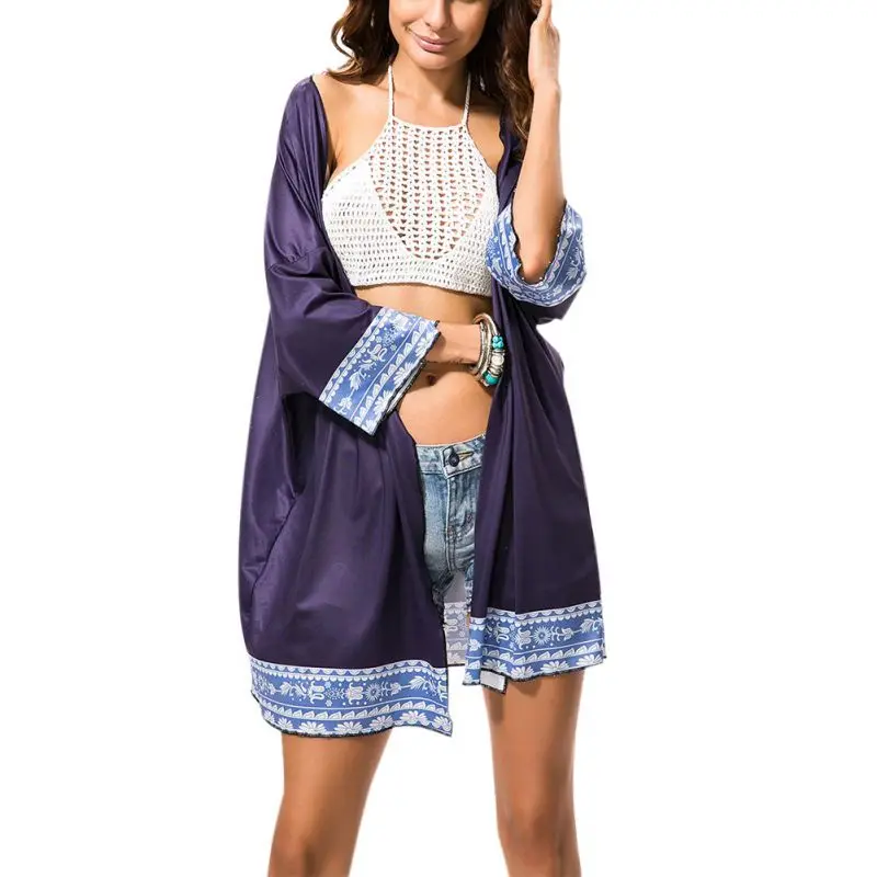 Women Casual Solid Color Jacket Female Fashion Bohemian Printing Open Cardigans Ladies Affordable Personality Fashion