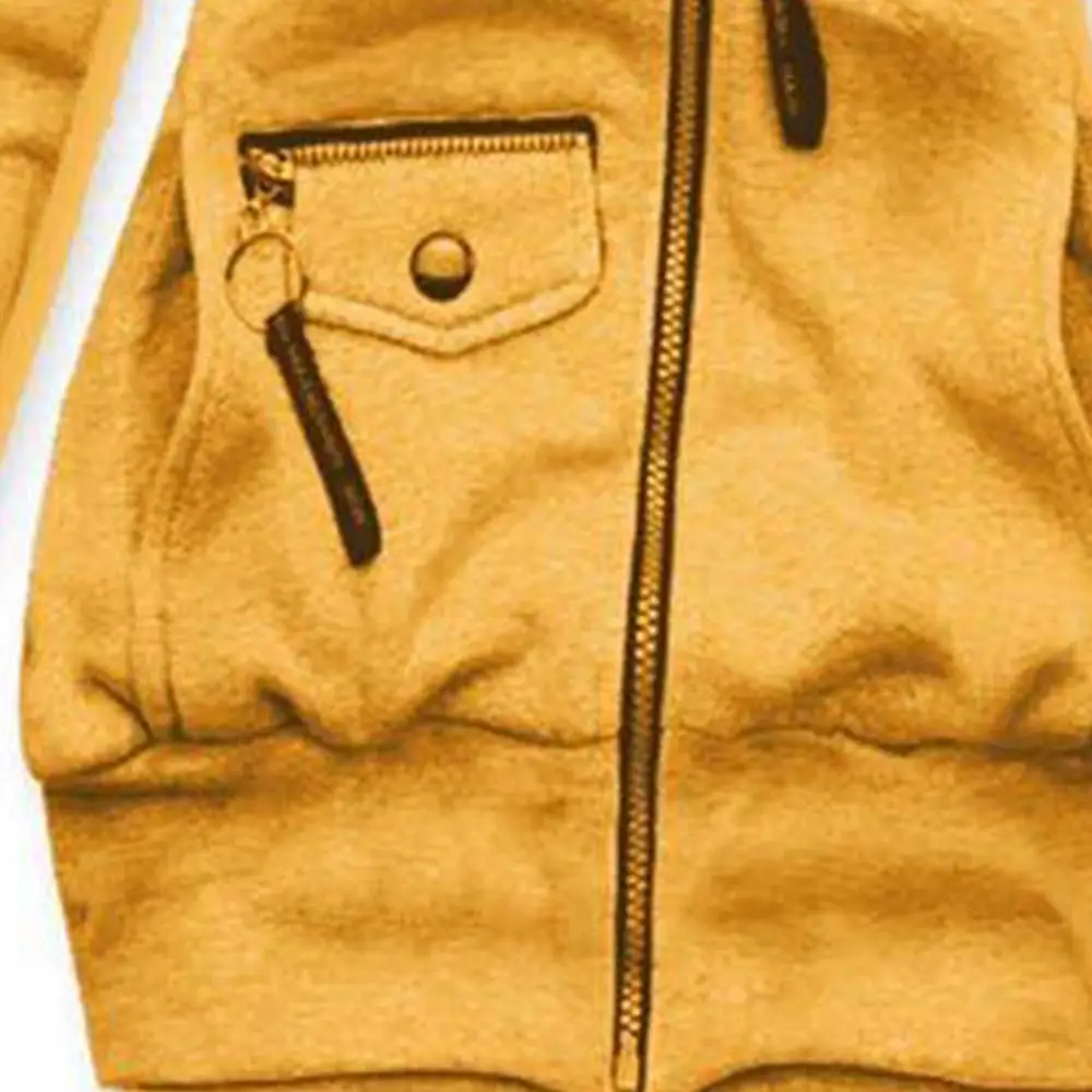 Yellow Hooded Long Sleeve Drawstring Coat