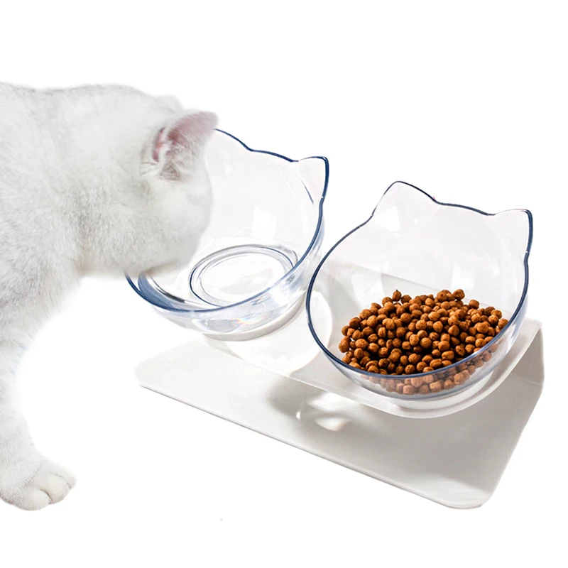 

Cat Double Bowls Pet puppy Bowls With Raised Stand Protection Cervical Transparent cat bowl Feeders Pet Cat Bowl