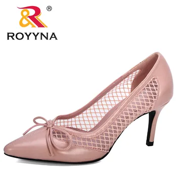 

ROYYNA 2020 New Designers Mesh Ladies Casual Pointed Toe High Stilettos Heels Pumps Feminine Mujer Sandals Shoes Comfy Footwear
