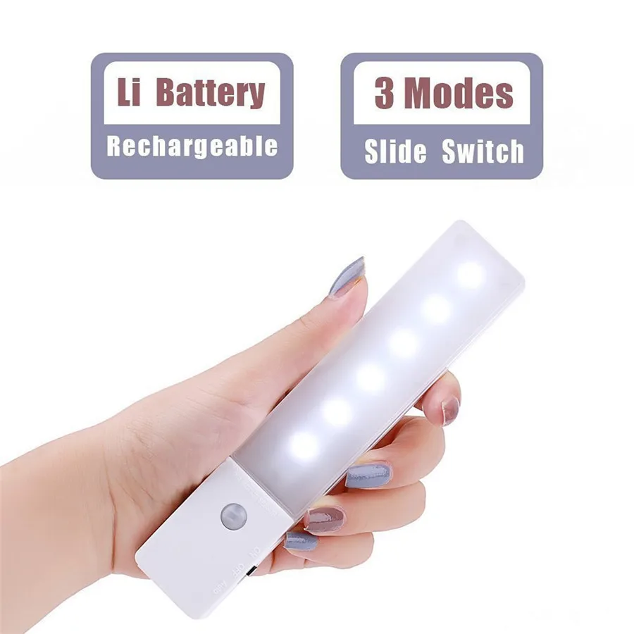 

New USB rechargeable 6LED body sensor lamp lithium battery wardrobe lamp corridor corridor energy-saving LED sensor lamp