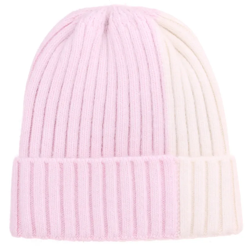 Шапочки Женские шапки зимние Skullies для женщин зимние шапки шапочки зимняя шапка женские шапки Женская зимняя женская шапка теплая вязаная - Цвет: Pink-White