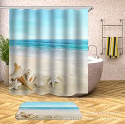 Морская звезда оболочки пляж синяя серия цифровая печать занавеска для душа c-образные Пластиковые Крючки графическая Настройка