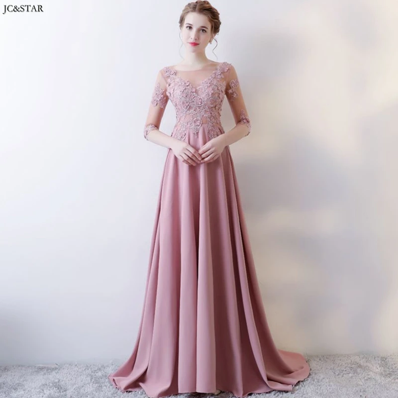 Dusty pink Пыльно-розовое Серебряное платье подружки невесты со шлейфом, кружевное платье с коротким рукавом ALine vestido de festa robe demoiseur d'honneur, платье подружки невесты - Цвет: Dusty pink