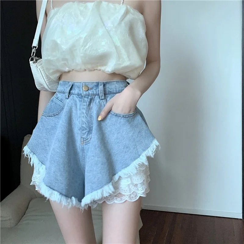 New Cute Women\'s Shorts Sexy High Waist Fringed Fringe Umbrella Ruffled Shorts Female 2023 Summer Lace Leggings Two-piece Suit
