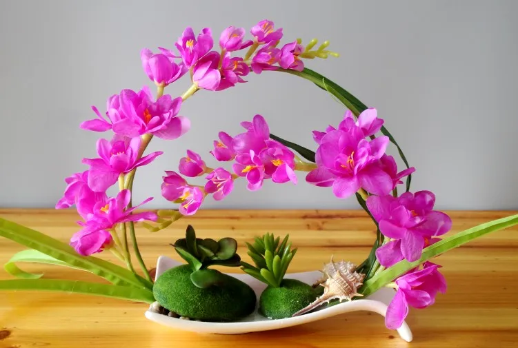 Butterfly Orchid Artificial Flowers Set Fake Flower Ceramic Vase Ornament Phalaenopsis Figurine Home Furnishing Decoration Craft