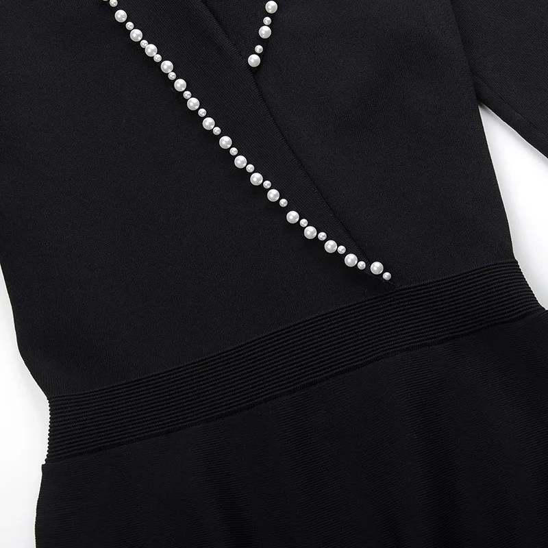 Женское платье с жемчужным бисером, вязаное, Vestido, элегантное, облегающее, роковой, тонкий, длинный рукав, пуловеры, для офиса, леди, Осень-зима
