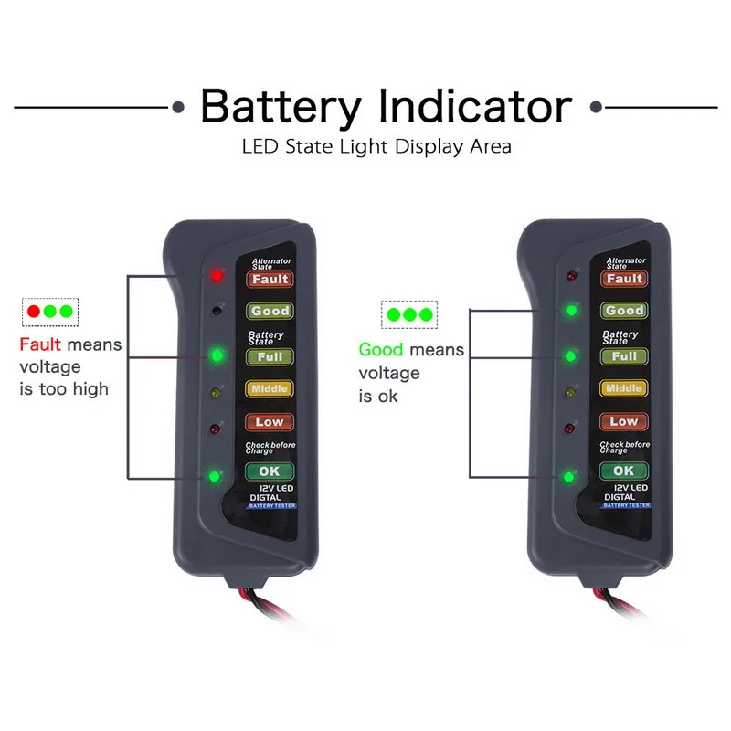 Портативный 12 в цифровой тестер батареи Генератор тестер уровня батареи монитор для автомобилей для мотоциклов, грузовиков светодиодный индикация