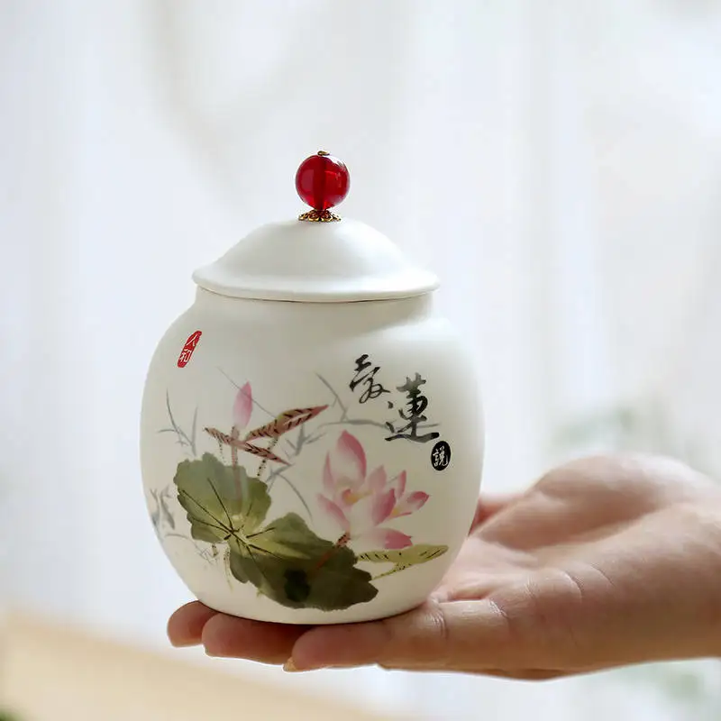 Mini Tea Jar Ceramic Tea Cans Seal Cans Home Decor Tank Travel Tea Jar moistureproof Tank Coffee Bean Cans Herb Storage Jar