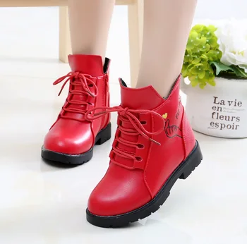 

Children Martin Boots PU Leather Waterproof Motorcycle Boots Winter Kids Snow Boots Brand Girls Princess Shoes Rubber Boots