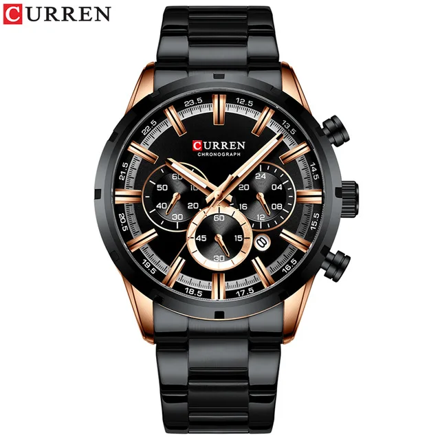 black Curren Мужские часы от ведущего бренда, Роскошные Кварцевые военные часы из нержавеющей стали, наручные мужские часы с хронографом, наручные часы с датой 8355 - Цвет: black