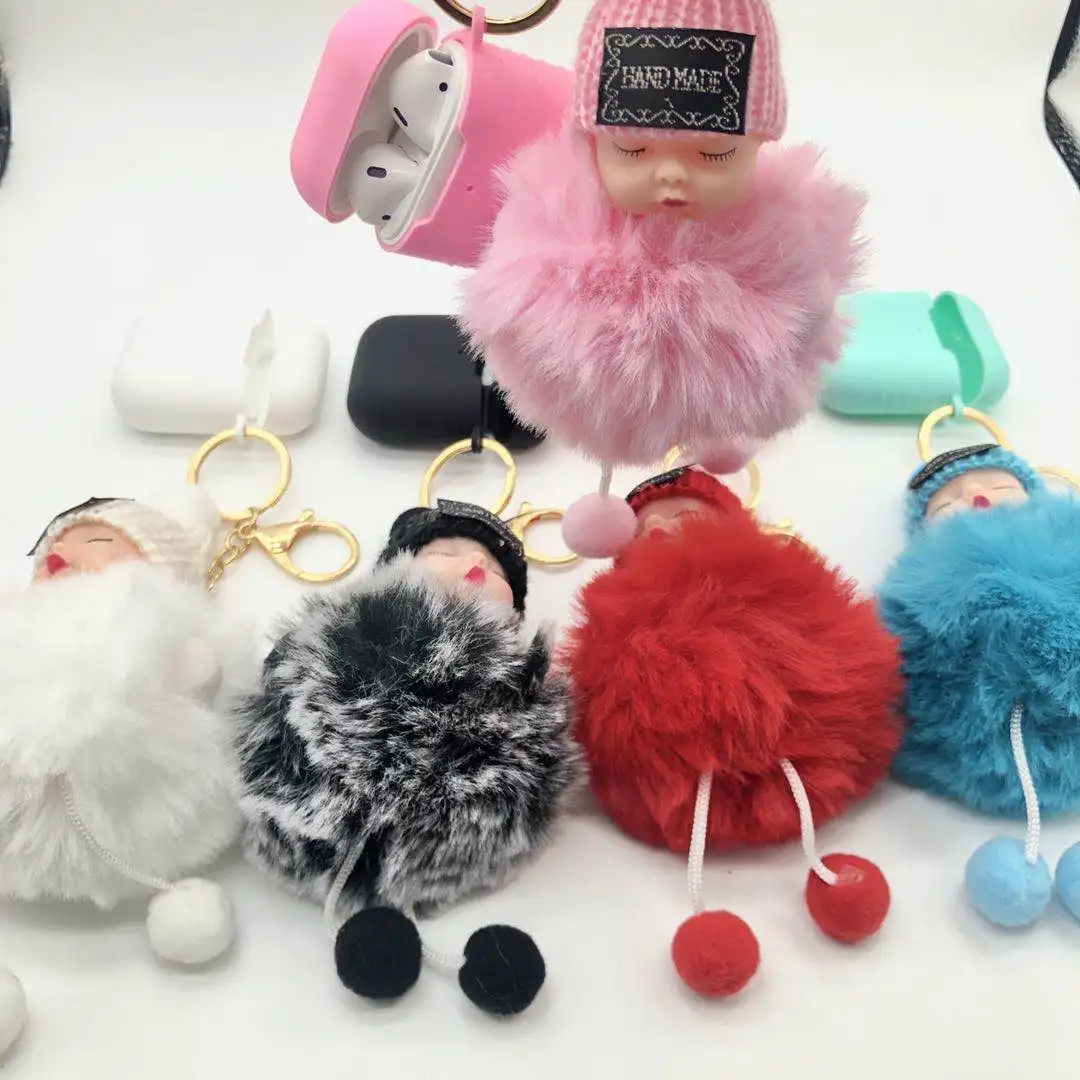 

For Airpods 1 2 Generation Protective Sleeve Anti-drop Silicone Sleeve Apple Bluetooth Headset Cute Hair Ball Doll Keychain