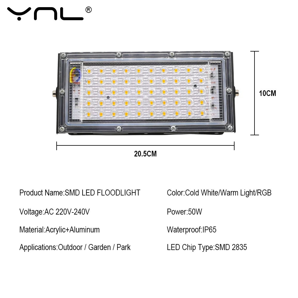 50 Вт Светодиодный прожектор Наружное освещение водонепроницаемый IP65 AC220V 240В
