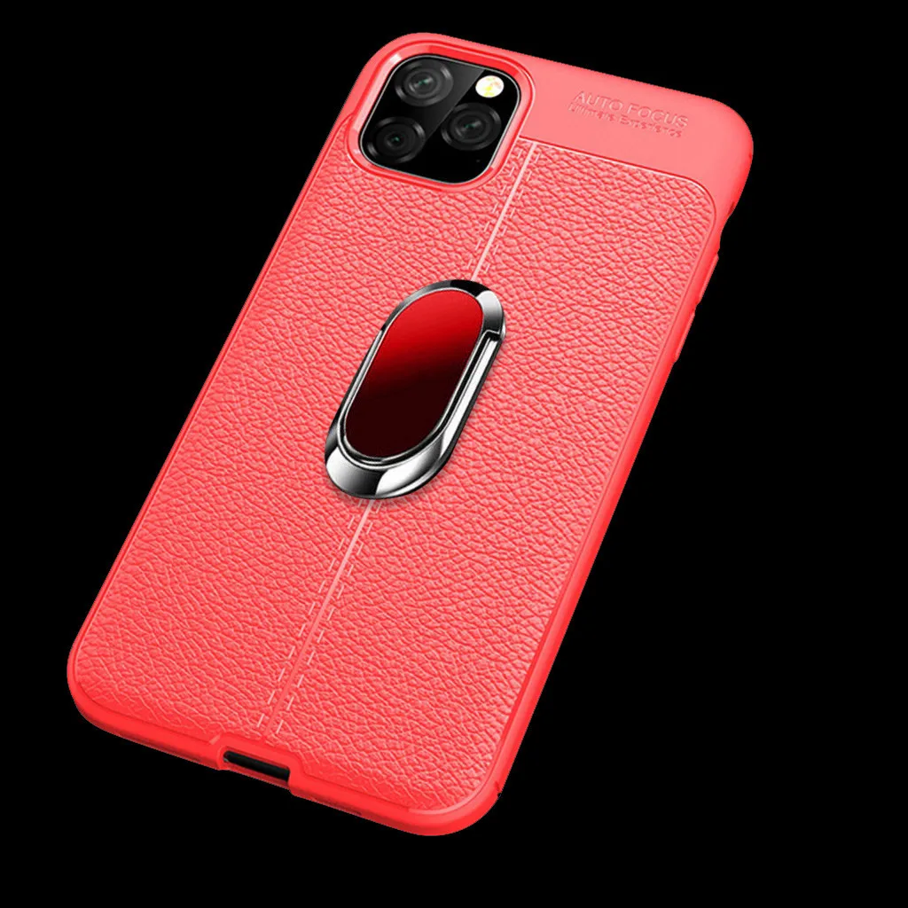 С кольцом на палец чехол для телефона для iPhone 11 Pro Max 6,5 дюймов Роскошный Жесткий матовый чехол износостойкий кожаный чехол для телефона