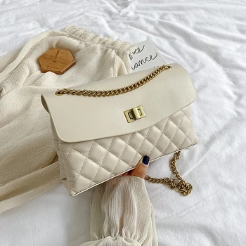 

Fashion Solid Color All-match PU Leather Bags For Women Elegant Travel Luxury Lattice Chain Crossbody Shoulder Handbags