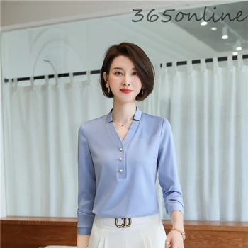 

New Fashion Styles Elegant Blue Women Casual Long Sleeve Blouses Shirts OL Styles Ladies Office Work Wear Female Tops Blouse