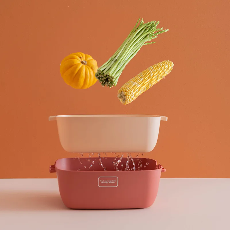 Double Layer Drainage Basket Fruit And Vegetable Tools Plate Kitchen Accessories Gadgets Multi-function Vegetable Washing Basin