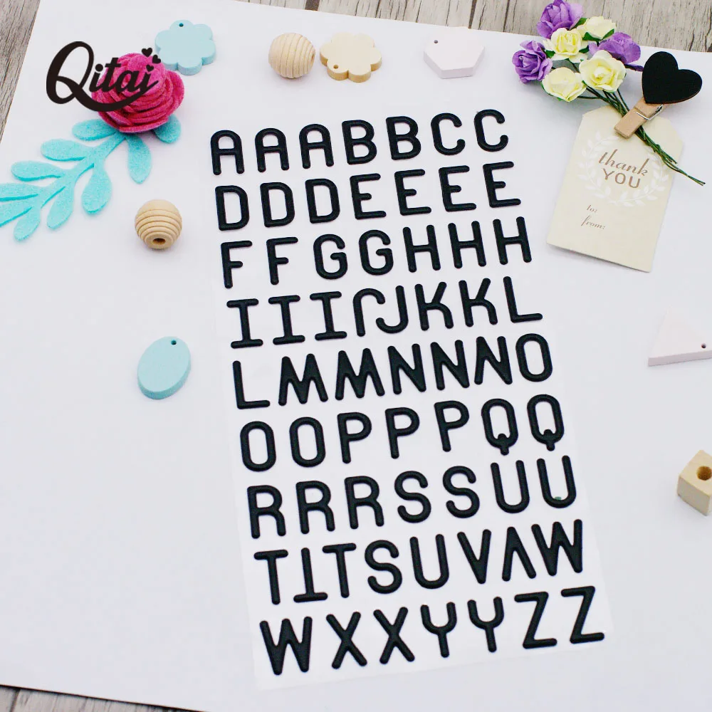 Alphabet Letter Numbers Puffy Sticker QITAI 4 sheets 24Cm*12Cm Silver/Gold /black/white Decorative for DIY Scrapbooking PS002