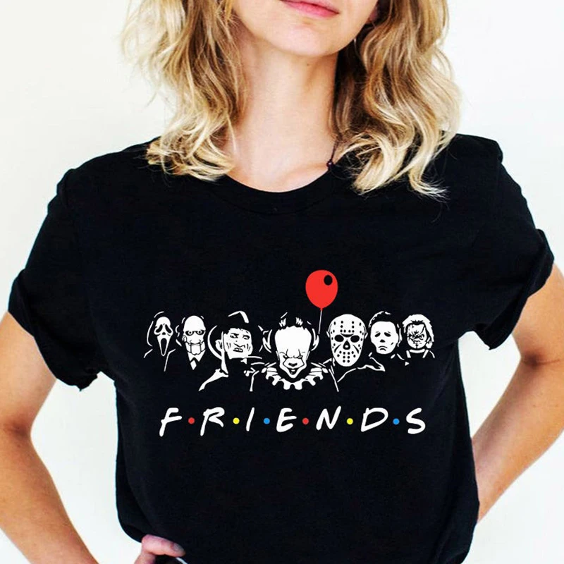 Friends T Shirt Best Stephen King Horror Characters Printed Cartoon Women Fashion Tops Oversized Tee Halloween Clothes Women graphic tees women