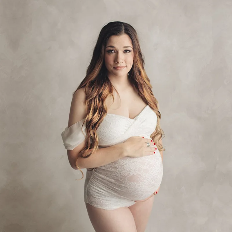 

Maternity Photography Bodysuits White Spaghetti Strap Maternity Jumpsuits Lace Pregnancy Bodysuits