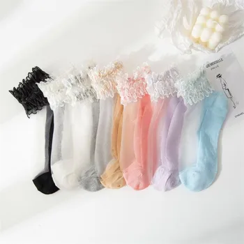 

High quality women's transparent socks 6pairs/pack spring summer and autumn cute sock ladies and girl Ultra-thin socks