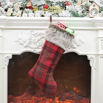 

Christmas Socks Decoration a Gift For The New Year Xmas Stocking Decor Home Gingham Plush Socks Outdoor Christmas Decorations