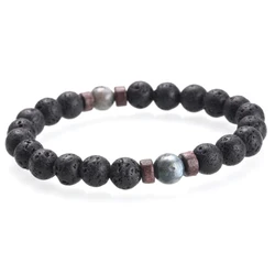 Men's Natural Moonstone & Lava Stone Diffuser Bracelet with Tibetan Buddha Charm - Gift - Ready Jewelry (E)