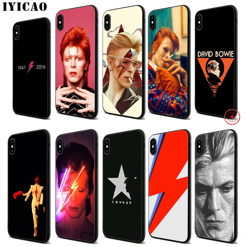

IYICAO David Bowie Soft Black Silicone Case for iPhone 11 Pro Xr Xs Max X or 10 8 7 6 6S Plus 5 5S SE