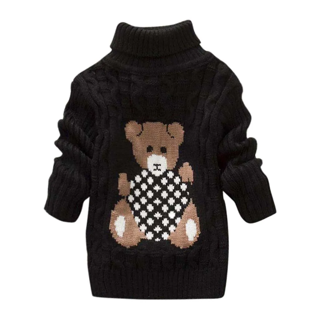 Oeak/Детский рисунок с милым медведем, зимние плотные трикотажные рубашки с высоким воротником для мальчиков и девочек детский пуловер с высоким воротником свитер для малышей