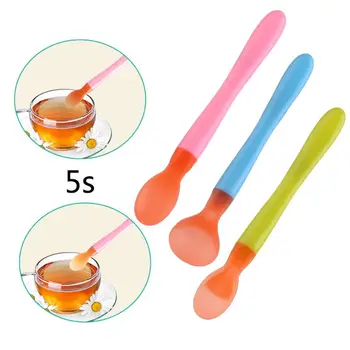 

3pcs Temperature Sensing Spoon Healthy Silicone Baby Feeding Spoon Multicolor Boy Girl Toddler Feeding Tableware