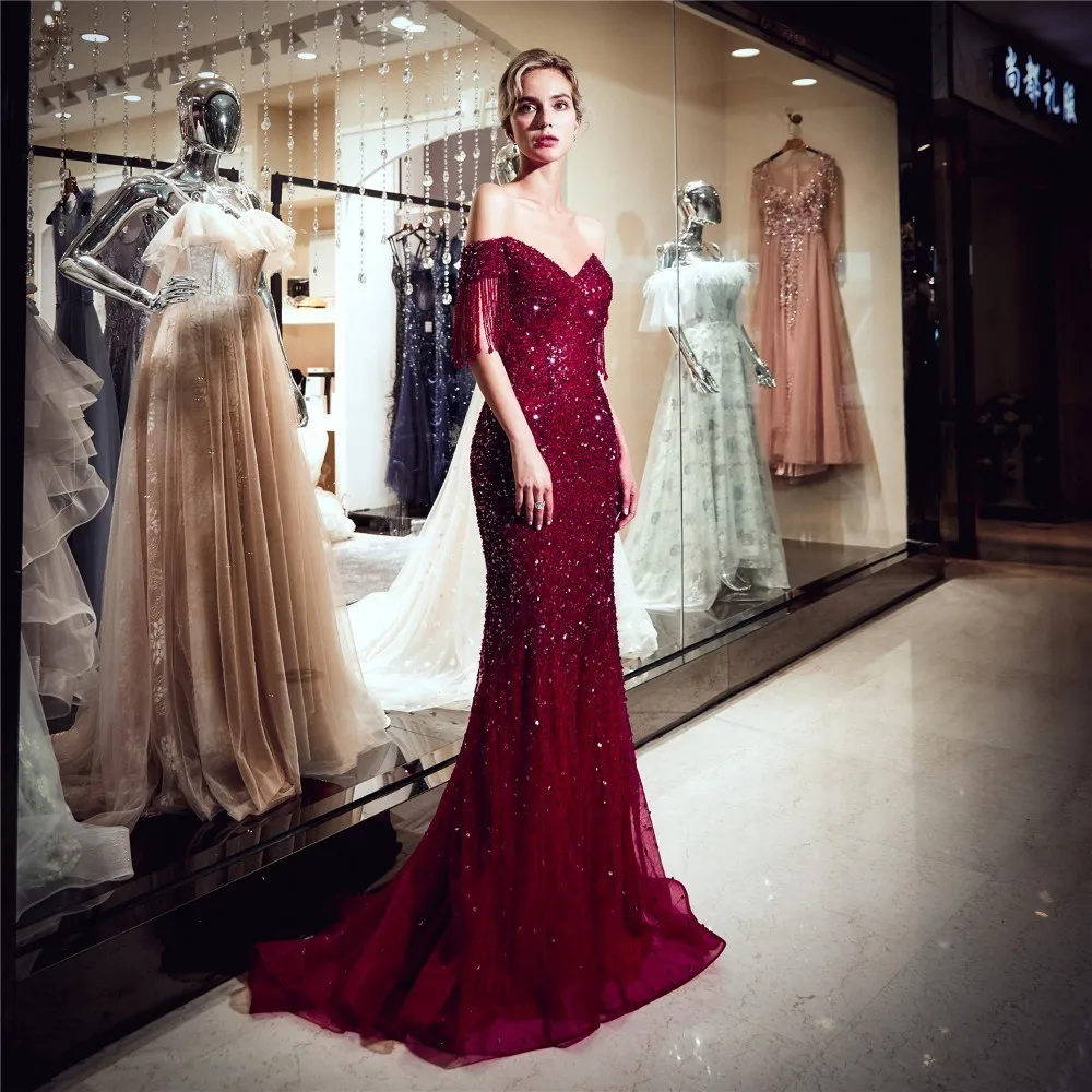 Лидер продаж; vestido de festa; роскошное длинное вечернее платье русалки с кристаллами и кисточками; винтажные бежевые вечерние кружевные платья