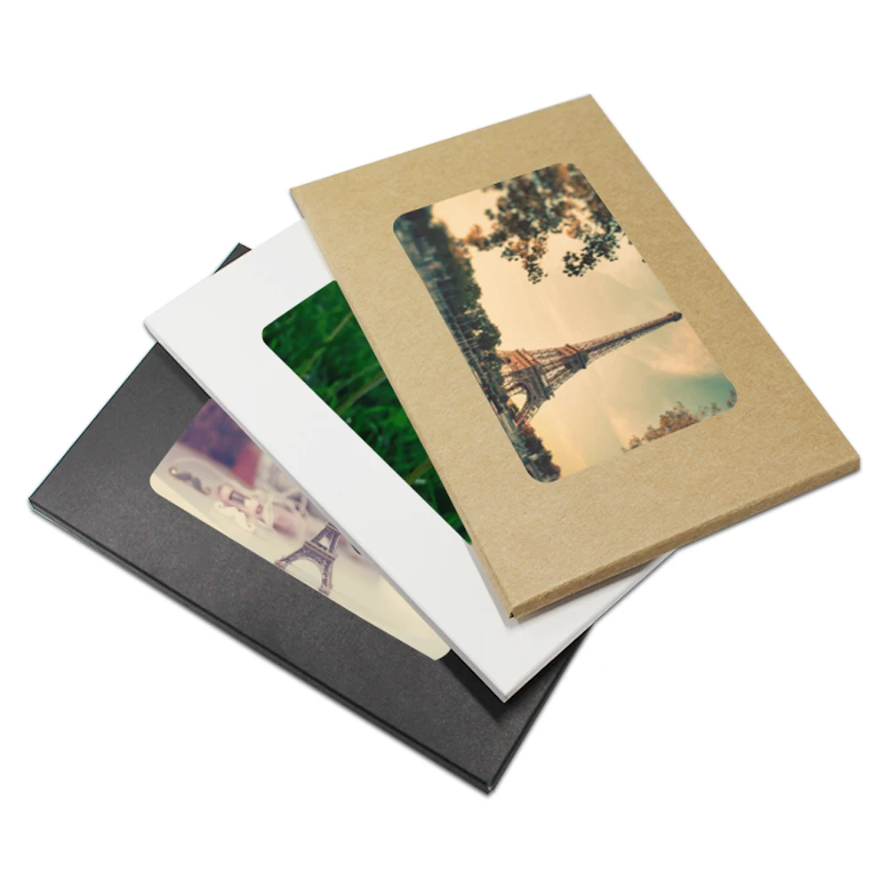  Wholesale 10.2*15.5*0.5cm Foldable Kraft Paper Postcard Box With Window For Photo Display Greeting 