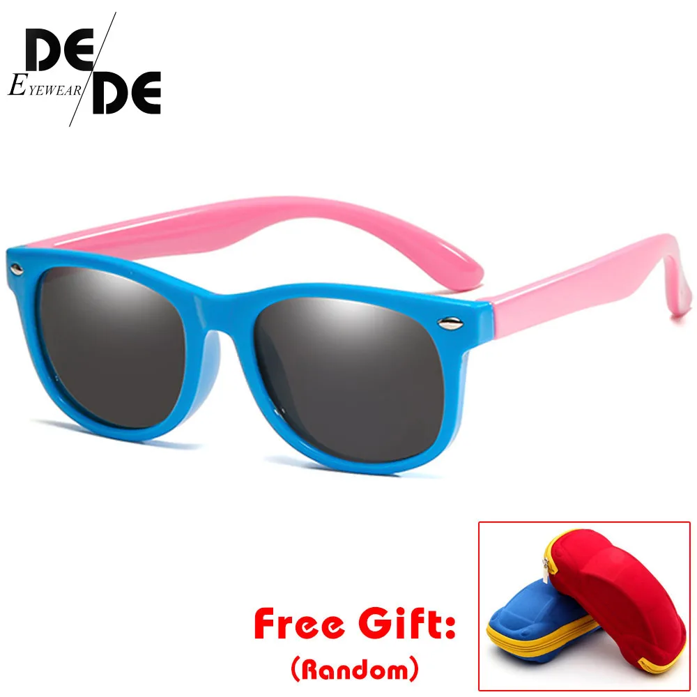 Navy Blue Pink Новые силиконовые поляризованные детские солнцезащитные очки Квадратные мужские и женские детские очки UV400 Защитные брендовые солнцезащитные очки мягкого действия - Цвет линз: Navy Blue Pink