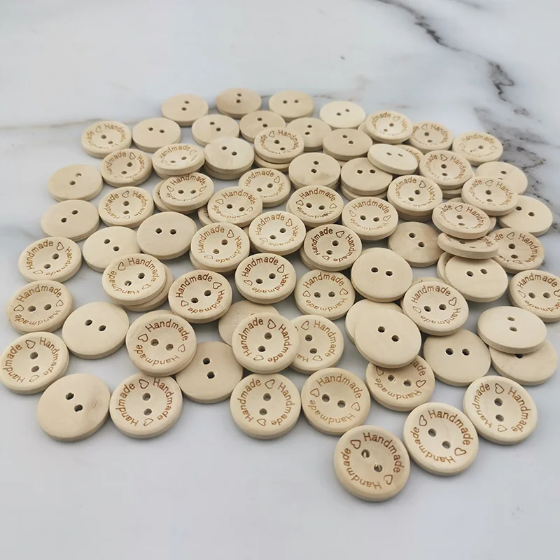 (100 pcs/pack) 2 Holes 20mm Size Wood Buttons For Craft Round Clothing Sewing Accessories Scrapbook DIY Home Decoration handmade