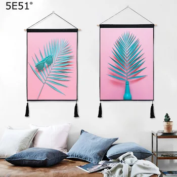 

Nordic INS tropical plants background wall hanging cotton linen tassel paintings 45*65cm