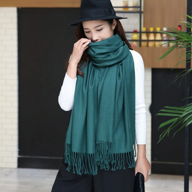 dark green Новинка, розовая Женская шаль из искусственного пашмины,, однотонный палантин, 19 цветов,, 200x70 см - Цвет: dark green