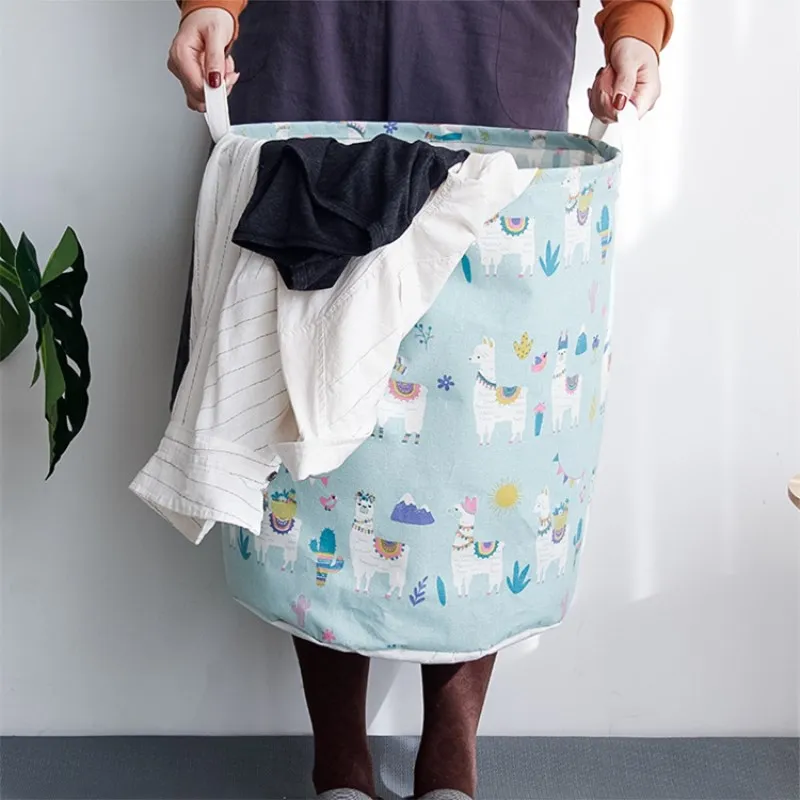 Folding Laundry Basket Cotton Linen Storage Basket Large Dirty Clothes Laundry Bucket With Handle Kids Toys Organizer Bin Hamper