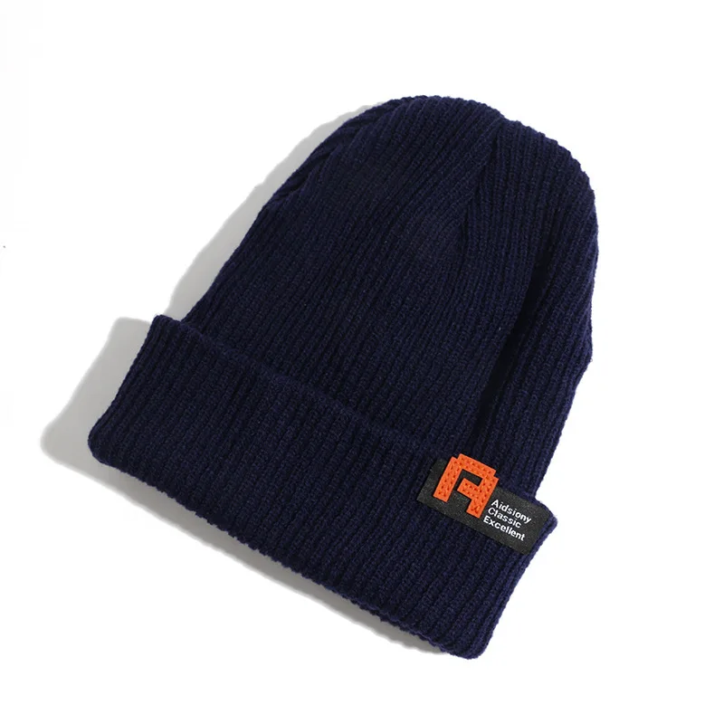 Navy Blue Новые женские зимние теплые шерстяные вязанные шапки осенние модные головные уборы для мужчин и женщин шапка унисекс теплая зимняя вязаная шапка - Цвет: Navy Blue