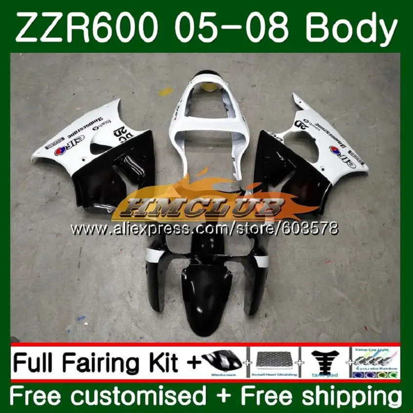Корпус для KAWASAKI ZX600 600CC ZZR600 05 06 07 08 107CL. 163 ZX600CC ZZR-600 ZZR 600 2005 2006 2007 2008 Белый Черный OEM обтекатели