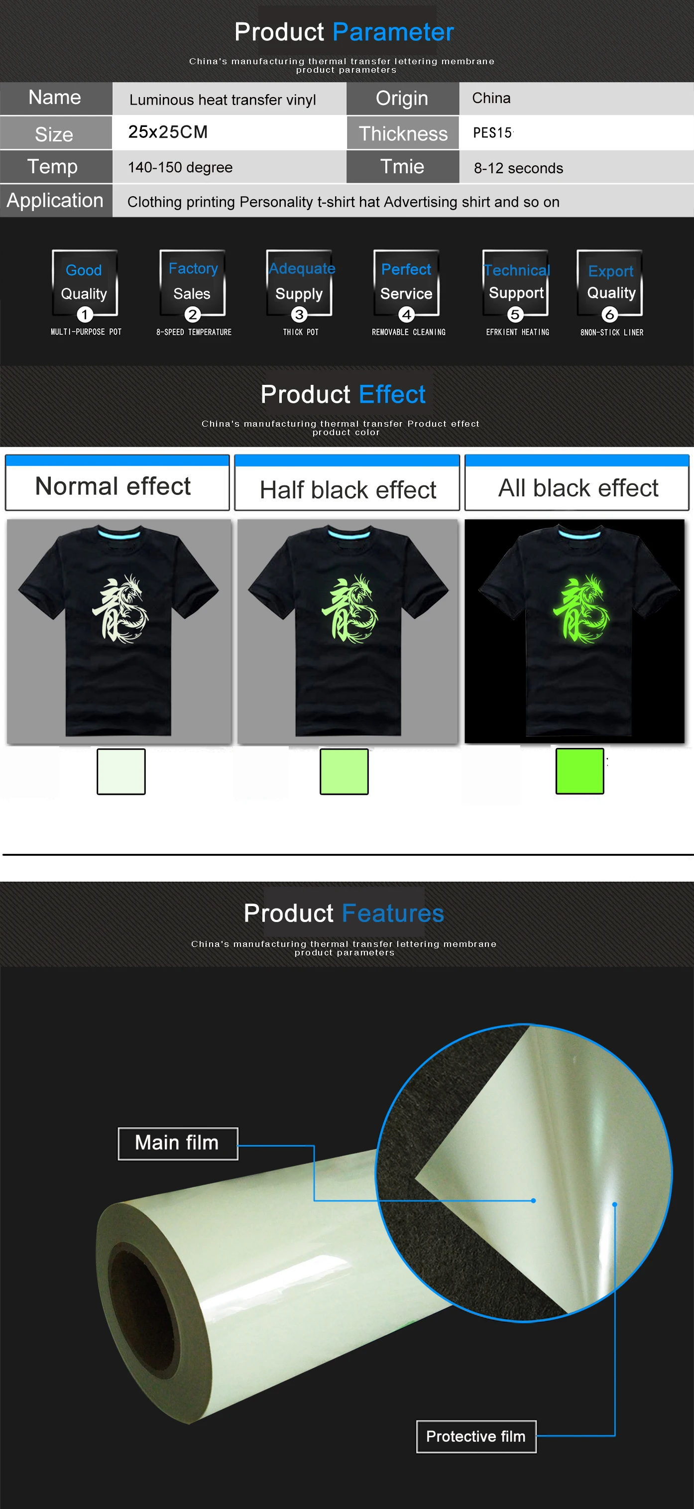Free shipping 1 sheet 10"x10"/25cmx25cm Luminous Heat Transfer Vinyl noctilucent Heat Press Machine Tshirt Iron On HTV Printing