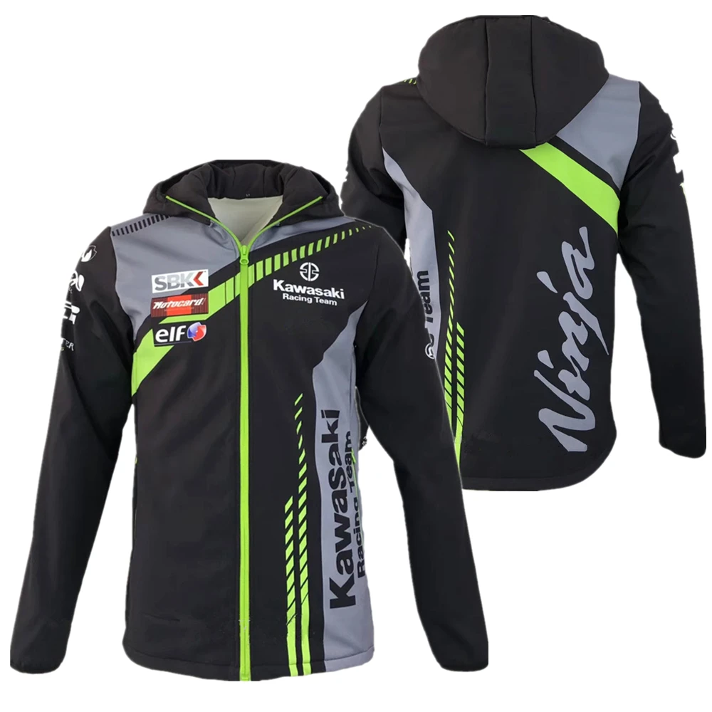 

New for kawasaki motocross Sweatshirts Outdoor sports Softshell Jacket motorcycle racing jackets With zipper Keep warm O