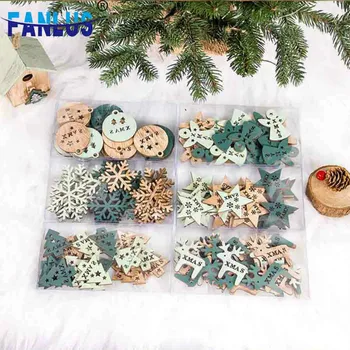 

24pcs/bag Wooden Christmas Gift Box Decorations for Home Snowflake Ornaments Decoration Xmas Trees Party Favors Navidad Decor