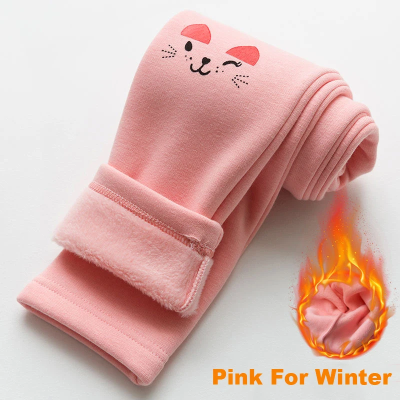Pink Новинка года; сезон осень-зима; плотные теплые брюки с милым котиком корейские леггинсы с начесом и бархатные брюки для девочек; детские леггинсы - Цвет: Pink