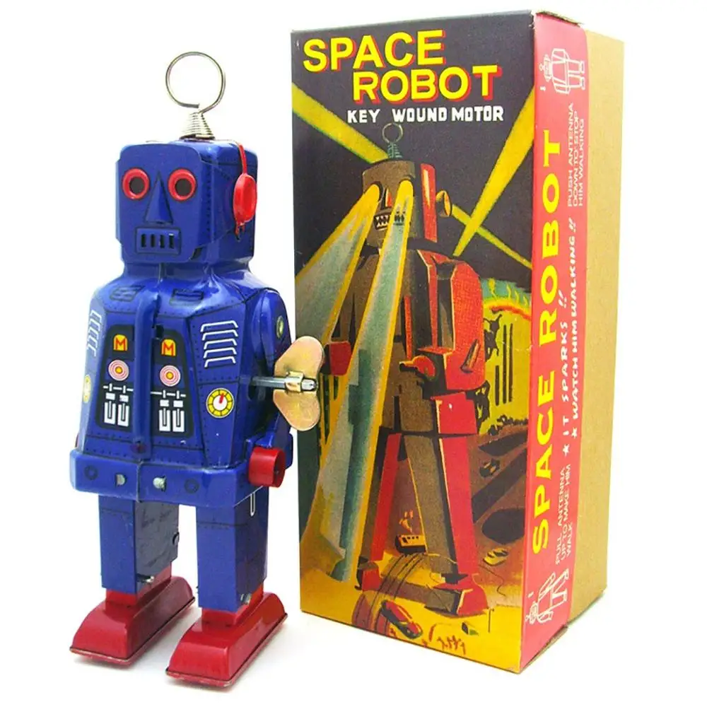 Ретро Винтажные заводные механические ходячие электрон жестяной Робот Игрушки Коллекционные детские игрушки для детей и взрослых подарки@ A - Цвет: Синий