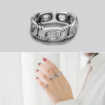

Leouerry 925 Sterling Silver Vintage Chain Rings Retro Frosty Style Wide Hollow Open Rings for Women Silver 925 Jewelry Gifts